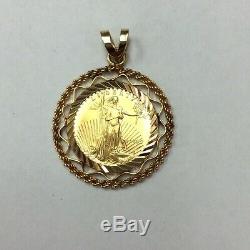 14K Mounting 999 Fine 5 Dollar US Mint American Eagle Coin Pendant Total Wt. 5.4g