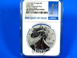 1776-2026 W Enhanced Unc, Dual Date & Liberty Bell NGC MS 70, FDOI