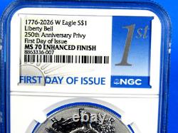 1776-2026 W Enhanced Unc, Dual Date & Liberty Bell NGC MS 70, FDOI
