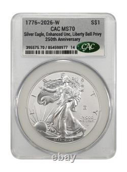 1776 2026-W (MS70) Enhanced Uncirculated American Silver Eagle $1 ASE CAC Bell