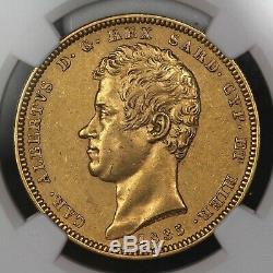 1835 Italy Sardinia Gold 100 Lire Coin, Eagle Mint Mark, NGC AU-58 Condition