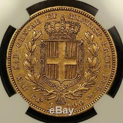 1835 Italy Sardinia Gold 100 Lire Coin, Eagle Mint Mark, NGC AU-58 Condition
