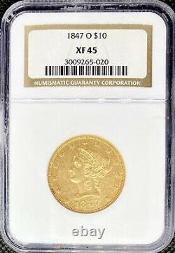 1847-o $10 Gold Liberty Head American Eagle Xf45 Ngc Rare Mint Coin