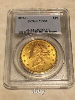 1892-S MS62 PCGS Liberty Double Eagle $20 Gold Coin very good mint state coin