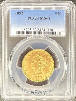 1893 $10 American Gold Eagle Liberty Head PCGS MS62 Rare Date MINT Coin