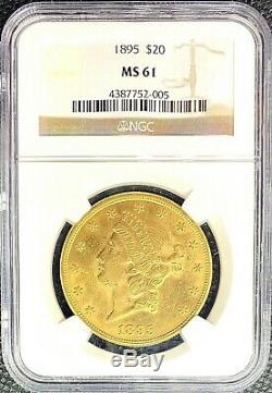 1895 $20 Gold American Double Eagle Liberty Head MS61 NGC Lustrous MINT Coin