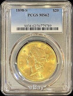 1898-S $20 American Gold Double Eagle MS62 PCGS Liberty MINT Rare Coin