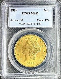 1899 $20 American Gold Double Eagle Liberty Head MS62 PCGS MINT Rare Date Coin