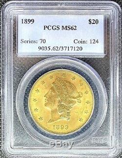 1899 $20 American Gold Double Eagle Liberty Head MS62 PCGS MINT Rare Date Coin