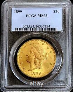 1899 Gold United States $20 Liberty Head Double Eagle Coin Pcgs Mint State 63