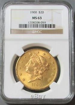 1900 Gold $20 Liberty Head Double Eagle Coin Ngc Mint State 63