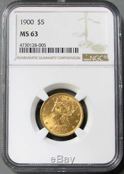 1900 Gold Us $5 Liberty Head Half Eagle Coin Ngc Mint State 63