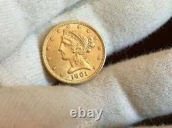 1901 P. $5 Liberty Half Eagle Gold Five Dollar Coin 615,900 MINTED. UNC LOT # 2