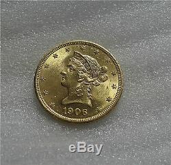 1906-d USA 10 Dollars Gold Eagle Coin Dollar Superb Bu Mint Sate ++++