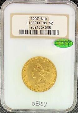 1907 $10 American Gold Eagle Liberty Head MS62 NGC CAC MINT Lustrous Coin