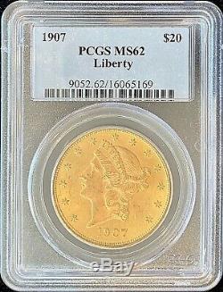 1907 $20 American Gold Double Eagle MS62 PCGS Liberty Head Brilliant MINT Coin