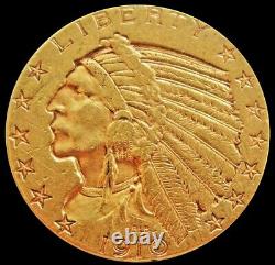 1910 Gold Us $5 Dollar Indian Head Half Eagle Coin Philadelphia Mint Au