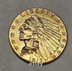 1913 $2.5 Quarter Eagle Gold Indian High Almost Uncirculated Condition