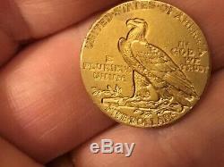 1913-S US Indian Head Half Eagle $5 Gold Coin, Circulated, weak mint mark