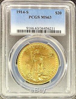 1914-S $20 American Gold Double Eagle MS63 PCGS Liberty MINT & RARE Date Coin