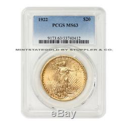 1922 $20 Saint Gaudens PCGS MS63 Philadelphia minted Gold Double Eagle coin