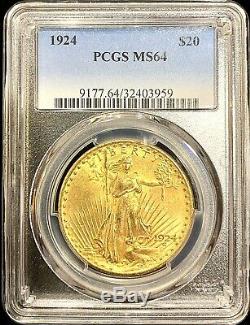 1924 $20 American Gold Double Eagle Saint Gaudens MS64 PCGS Certified Mint Coin