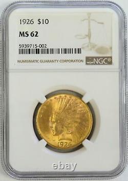 1926 Gold Us $10 Indian Head Eagle Coin Ngc Mint State 62 Ms 62