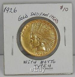 1926 Indian Head Gold Coin $10 Eagle Type 4 Motto mint state Brilliant luster