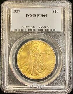 1927 $20 American Gold Eagle Saint Gaudens MS64 PCGS Mint Lustrous Coin