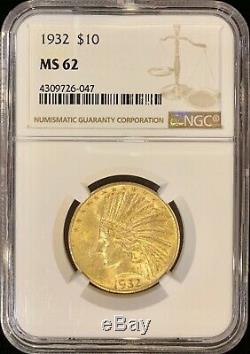 1932 $10 American Gold Eagle Indian Head MS62 NGC Coin Lustrous Mint Slab