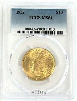 1932 Gold $10 Indian Head Eagle Coin Pcgs Mint State 64 Pq