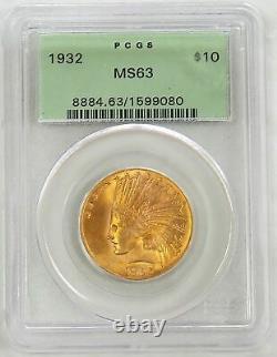 1932 Gold USA $10 Indian Head Eagle Coin Green Lable Pcgs Mint State 63