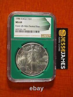 1986 $1 American Silver Eagle Ngc Ms69 From Us Mint Sealed Box Label Green Core