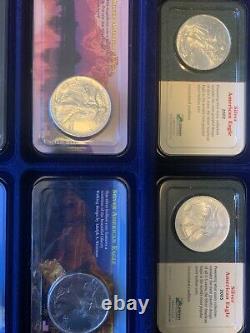 1986-2005 American Silver Eagle Dollar Coins With Case Set 11 Coins Littleton