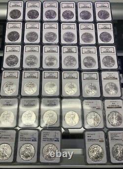 1986 -2021 COMPLETE 35 COIN SILVER EAGLE SET NGC MS 69 Heraldic 2021 no 2019