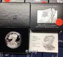1986-2023 U. S. Silver American Eagle Proof set coins