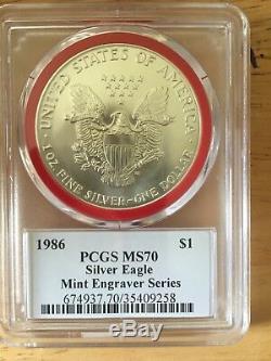 1986 PCGS MS 70 Silver Eagle Mint Engraver Series Mercanti Signed