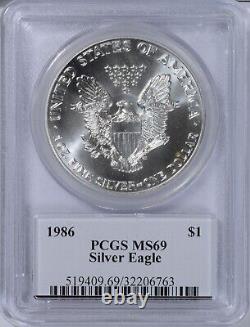1986 Proof MERCANTI Signed American Silver Eagle $1 PCGS MS 69 Flag Label