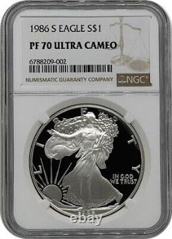 1986-S American Proof Silver Eagle One Dollar Coin NGC PF70 Ultra Cameo
