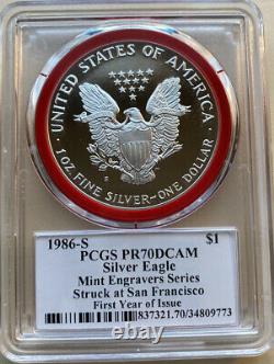 1986-S PCGS PR70DCAM American Silver Eagle Mint Engraver Series. Very Rare