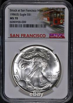 1986 (S) Silver American Eagle $1 NGC MS70 Struck San Fran Mint Trolley STOCK