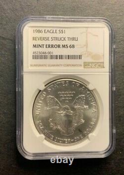 1986 Silver American Eagle REVERSE STRUCK THRU MINT ERROR MS 68