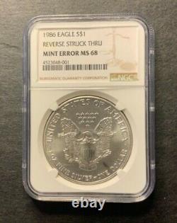 1986 Silver American Eagle REVERSE STRUCK THRU MINT ERROR MS 68