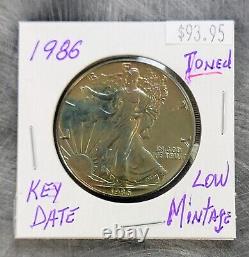 1986 Silver American Eagle Set of 4 Coins BU $1 Monster Toned Uncirculated Mint