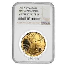 1986 W 1 oz $50 Proof Gold American Eagle NGC PF 69 Mint Error (Obv Struck Thru)