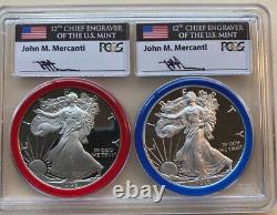 1986 and 2016 PCGS PR70DCAM American Silver Eagle Set. Mint Engraver Series