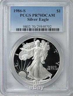 1986-s First Year Issue Proof 70 San Francisco Mint Silver Eagle Pcgs Pr70 Dcam
