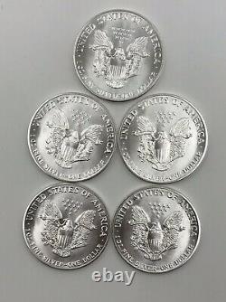 1987 American Silver Eagle Lot Of 5 Coins Gem-chbu