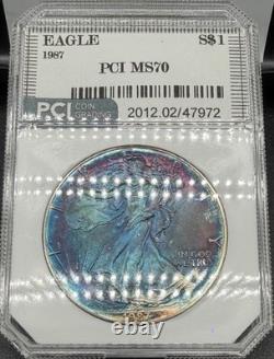 1987 American Silver Eagle MS70 PCI Monster Toner with Galaxy Blues & Purples