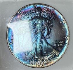 1987 American Silver Eagle MS70 PCI Monster Toner with Galaxy Blues & Purples